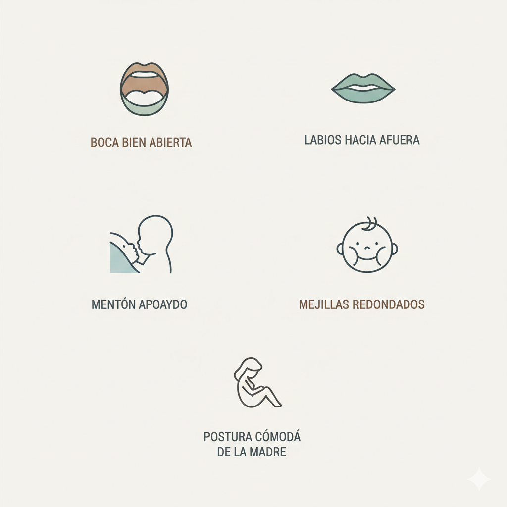 Diagrama comparativo de agarre superficial y agarre profundo en lactancia.