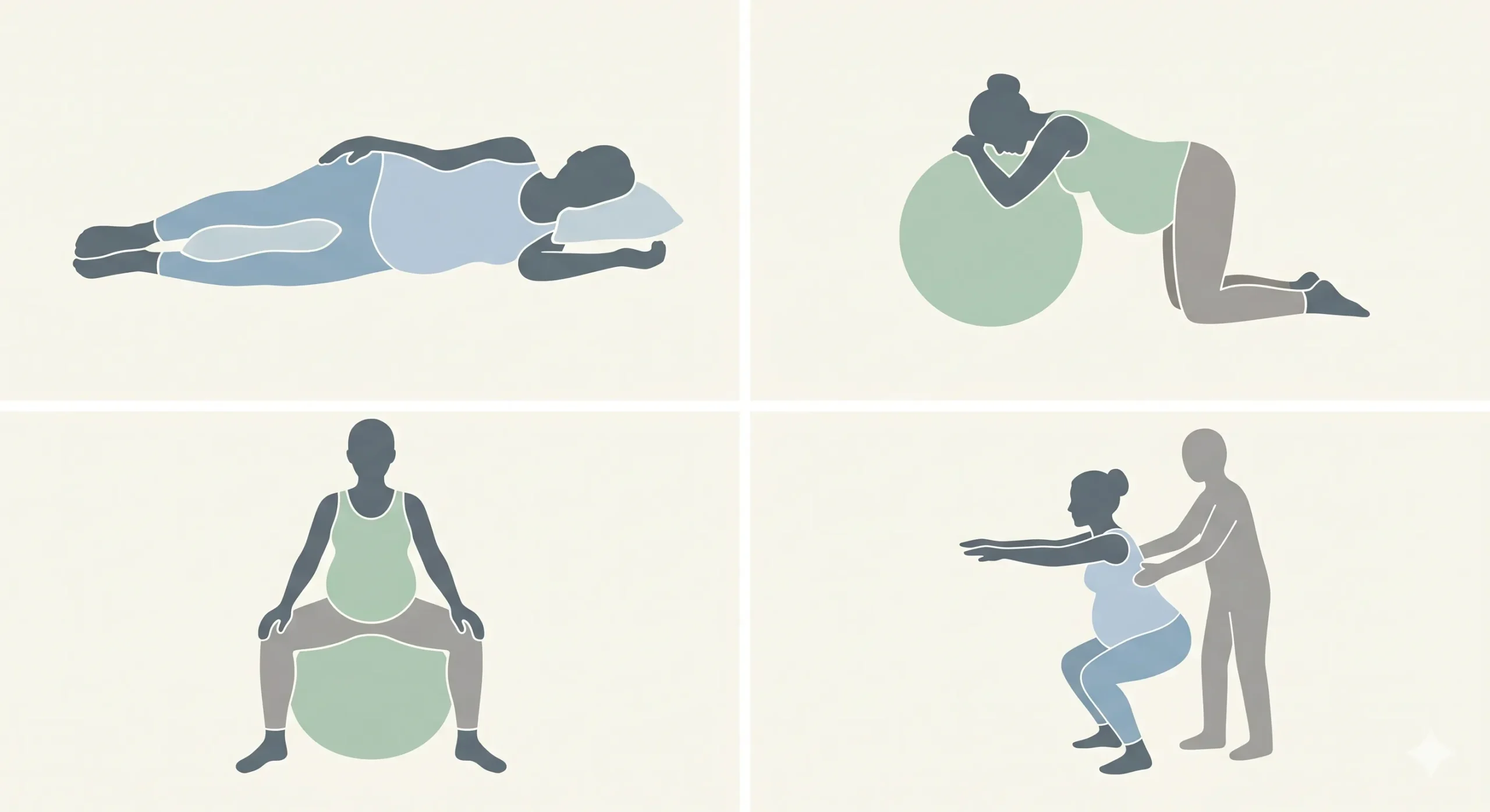 Siluetas de posturas frecuentes para alternar durante el trabajo de parto.