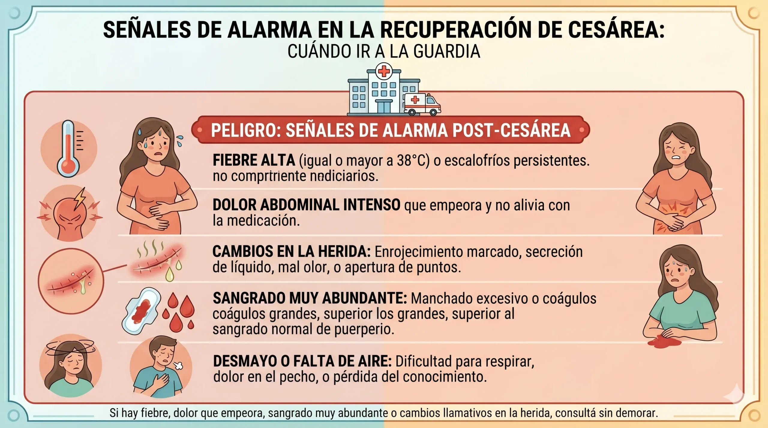 Señales de alarma tras una cesárea para consultar en la guardia.